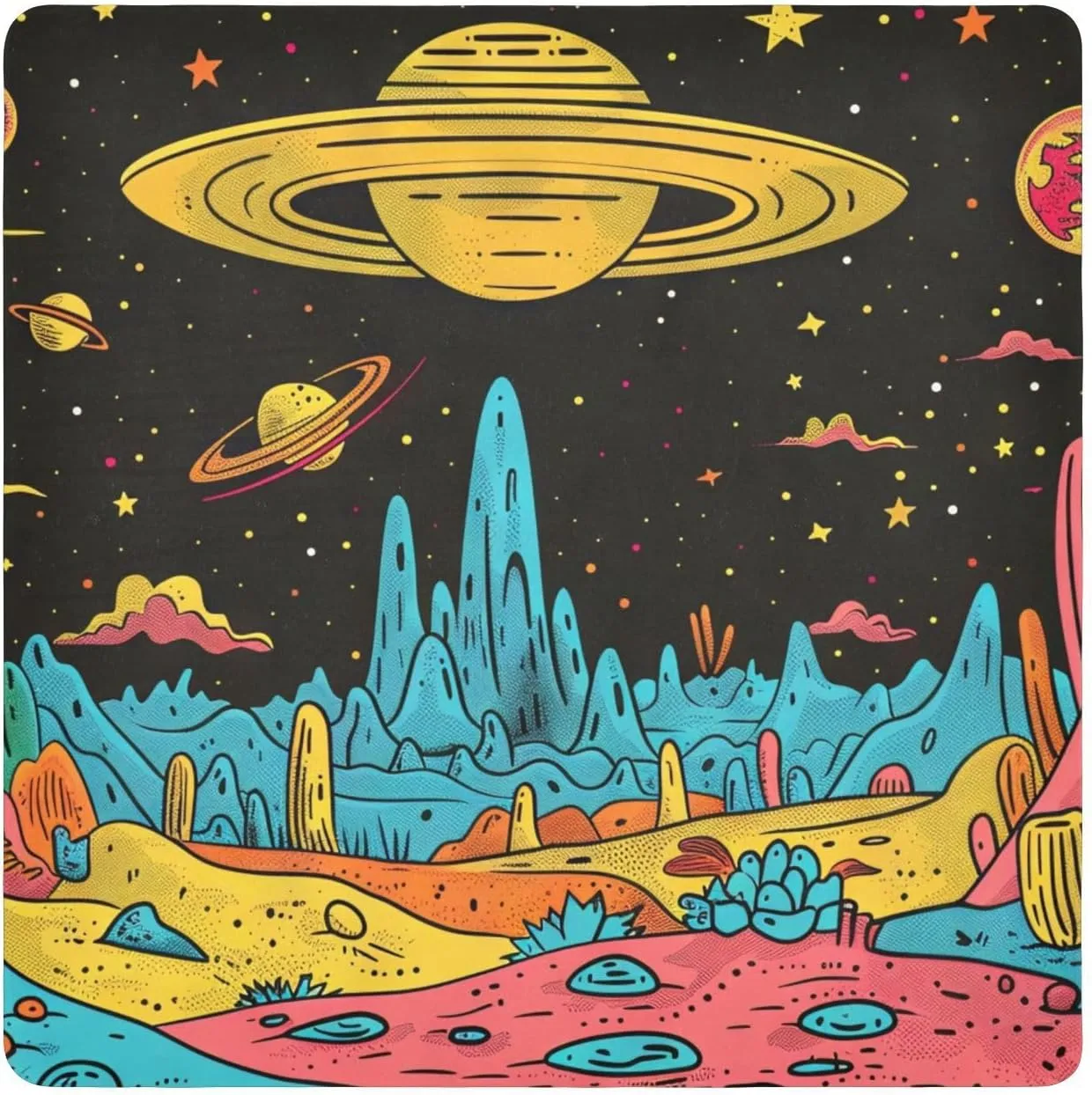AIXIWAWA Self Adhesive Warp Cloth Distant Planet Print for Organizing, Open Lay Flat Cosmetic Bag Cloth Makeup Bag Cloth 21.7x21.7 in