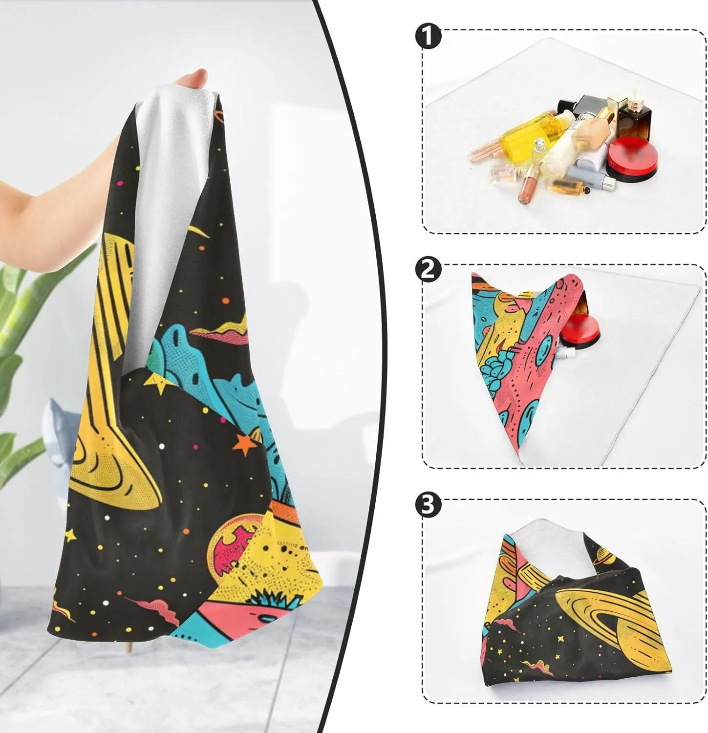 AIXIWAWA Self Adhesive Warp Cloth Distant Planet Print for Organizing, Open Lay Flat Cosmetic Bag Cloth Makeup Bag Cloth 21.7x21.7 in