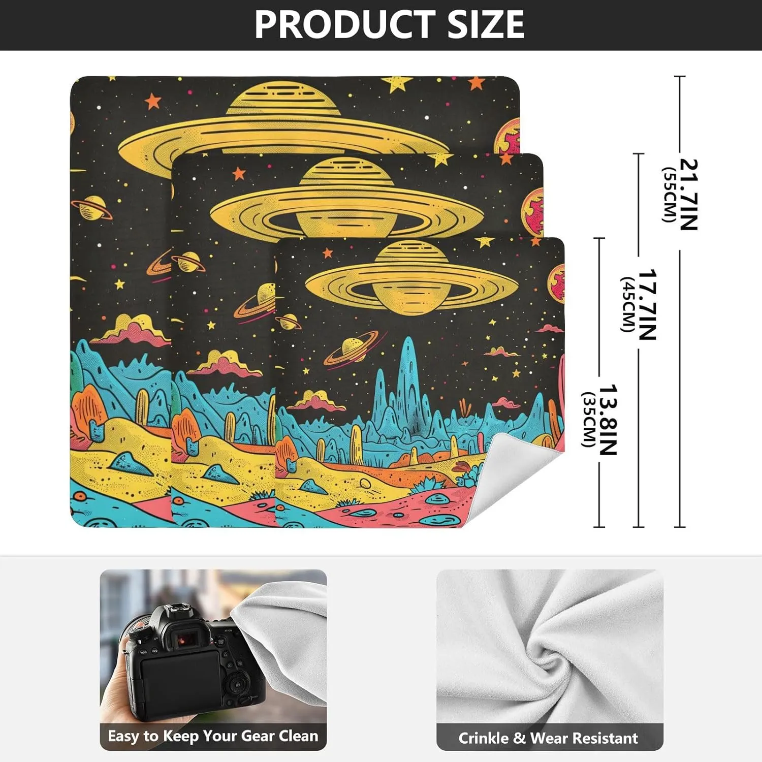 AIXIWAWA Self Adhesive Warp Cloth Distant Planet Print for Organizing, Open Lay Flat Cosmetic Bag Cloth Makeup Bag Cloth 21.7x21.7 in
