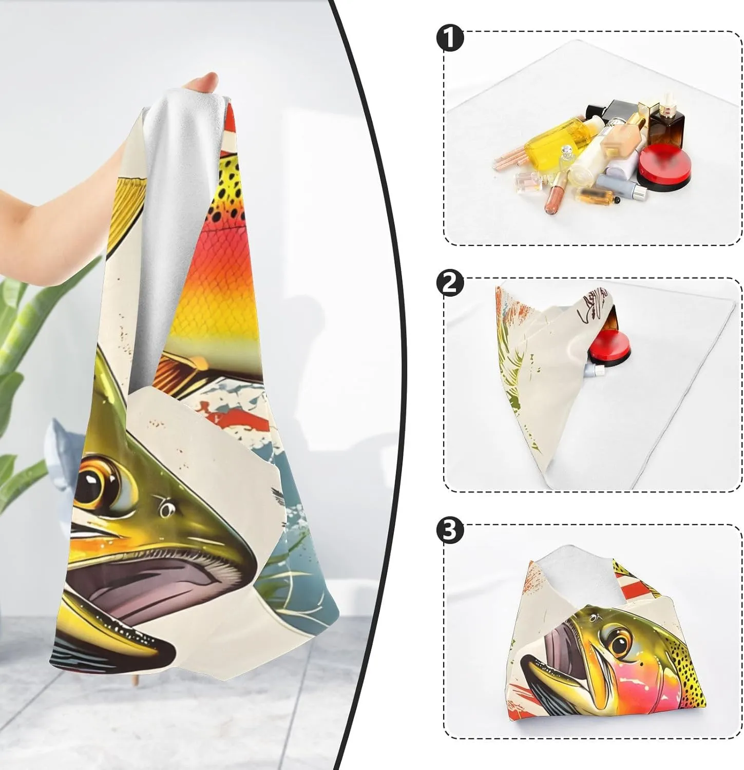 AIXIWAWA Self Adhesive Warp Cloth Trout Usa Print for Organizing, Open Lay Flat Cosmetic Bag Makeup Bag Cloth 21.7x21.7 in