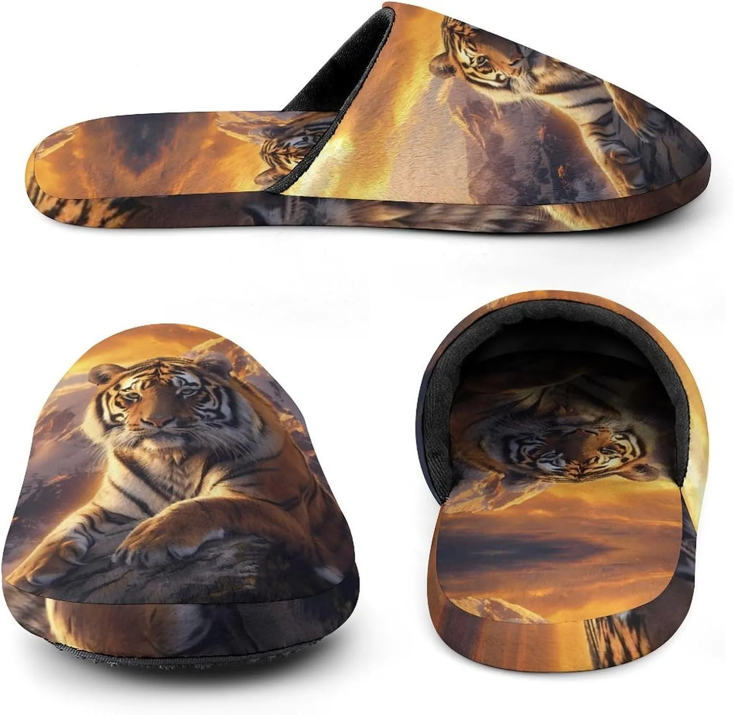 Alpine Snow Mountain Tiger at Sunset Flannel Cotton Slippers Anti-Skid Indoor Outdoor Slippers Closed Toe Slip-on House Shoes