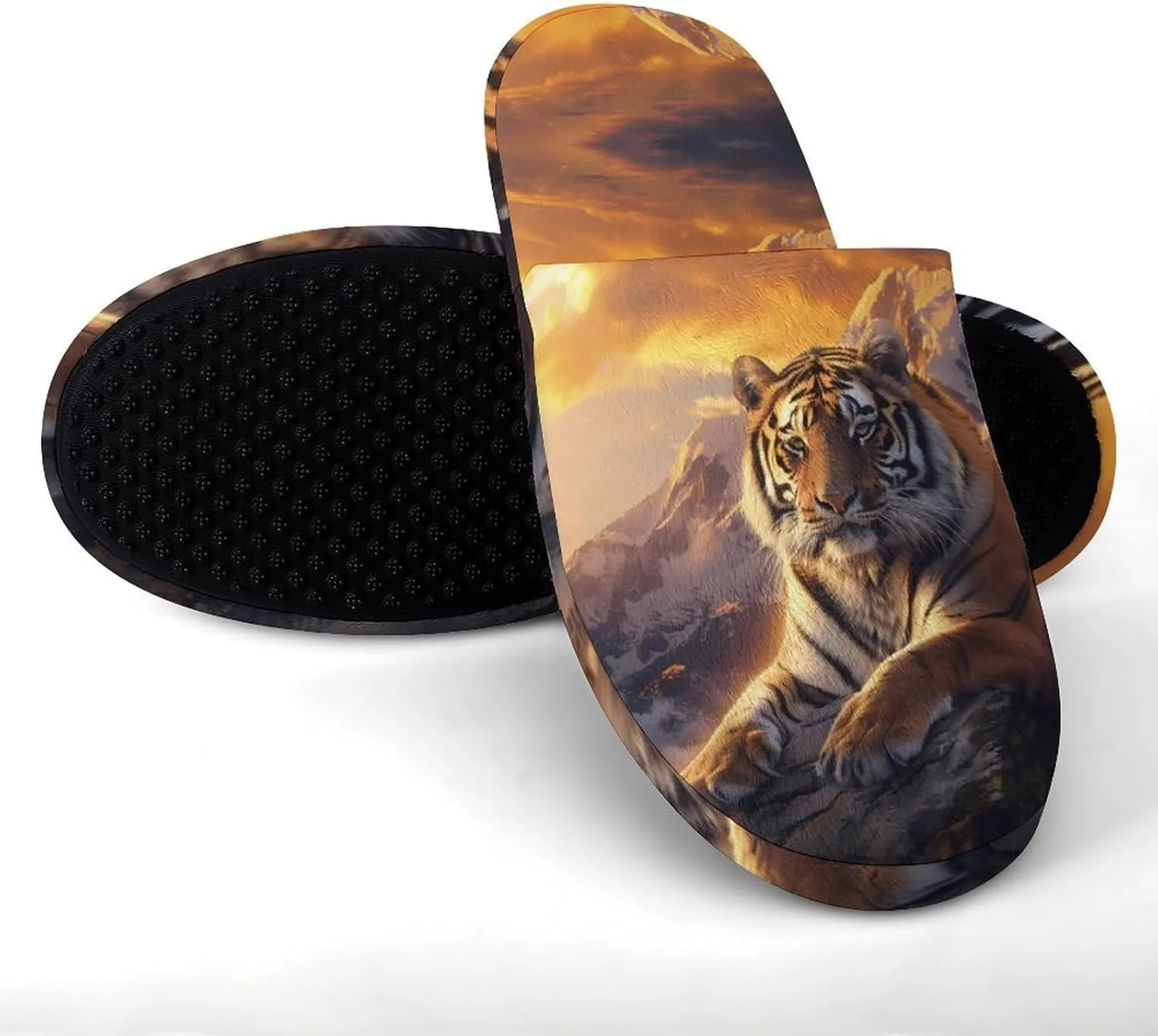 Alpine Snow Mountain Tiger at Sunset Flannel Cotton Slippers Anti-Skid Indoor Outdoor Slippers Closed Toe Slip-on House Shoes
