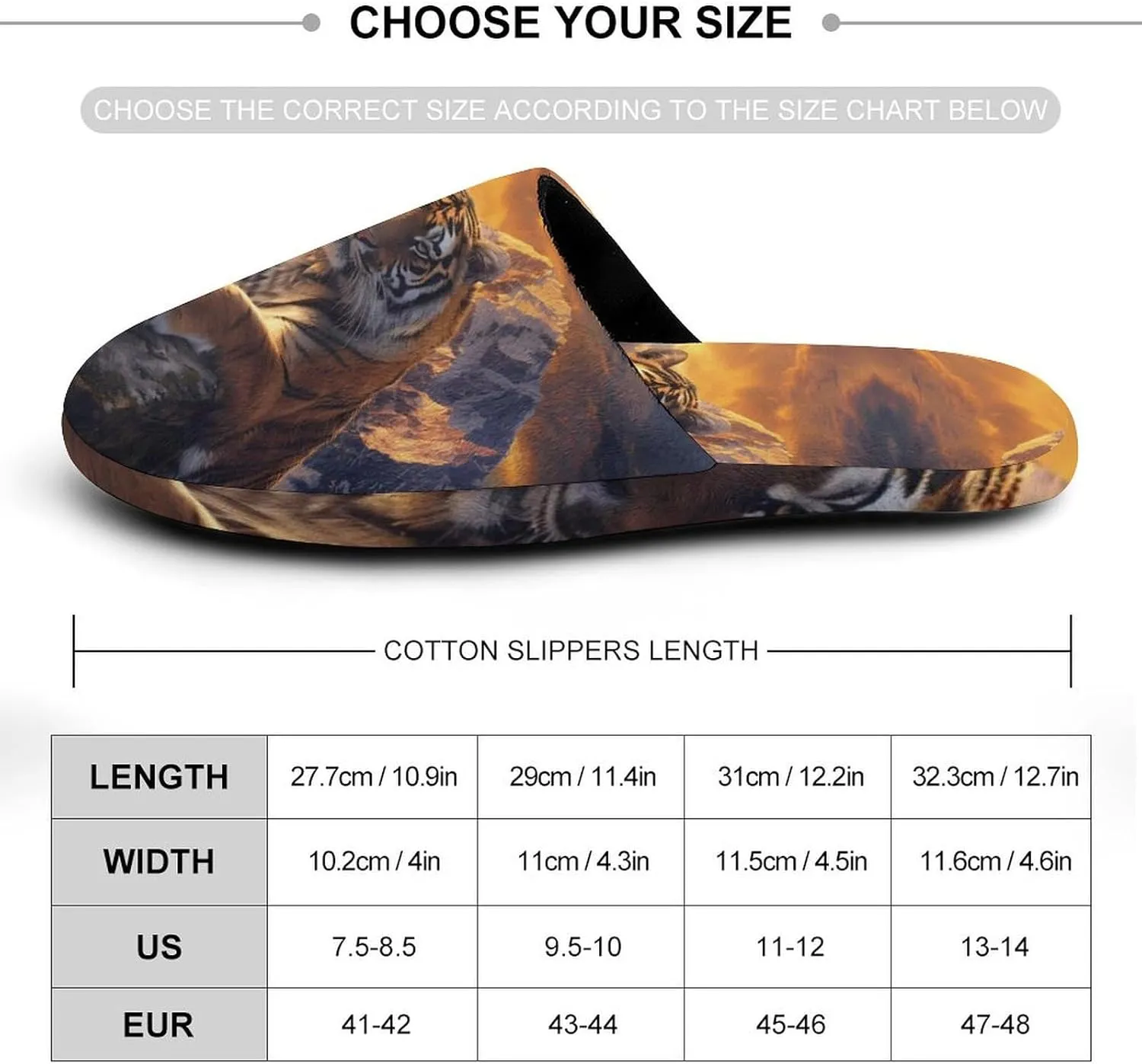 Alpine Snow Mountain Tiger at Sunset Flannel Cotton Slippers Anti-Skid Indoor Outdoor Slippers Closed Toe Slip-on House Shoes