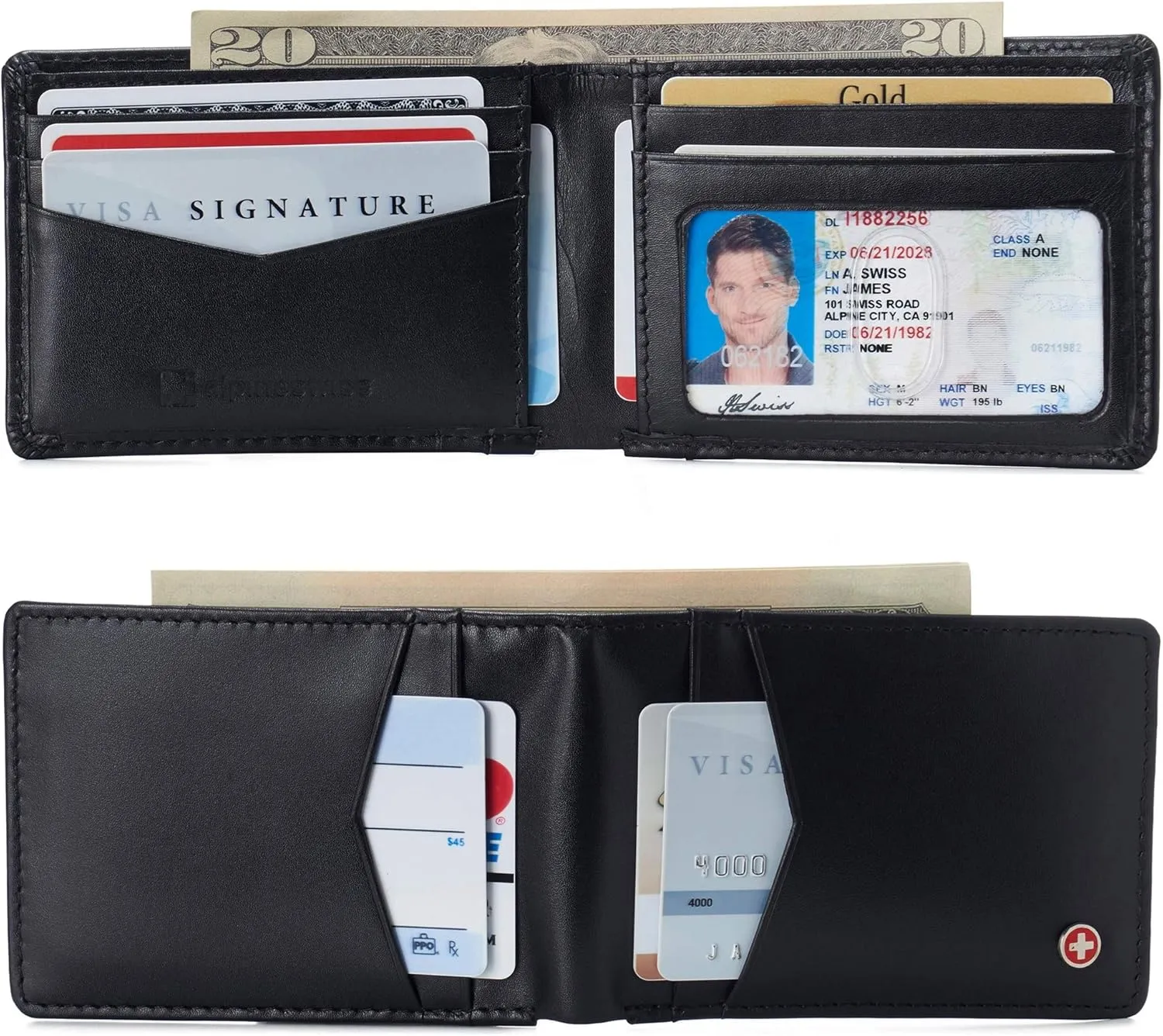 Alpine Swiss Men’s Delaney Slimfold RFID Safe Slim Bifold Wallet Smooth Leather Comes in Gift Box