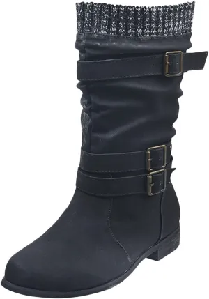 AMDBEL Mid Calf Boots for Women Low Heel Fall Boots for Women 2024 Fashion Leather Boots Slip On Ankle Booties Ladies Shoes