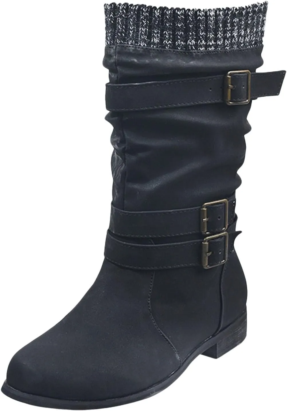 AMDBEL Mid Calf Boots for Women Low Heel Fall Boots for Women 2024 Fashion Leather Boots Slip On Ankle Booties Ladies Shoes