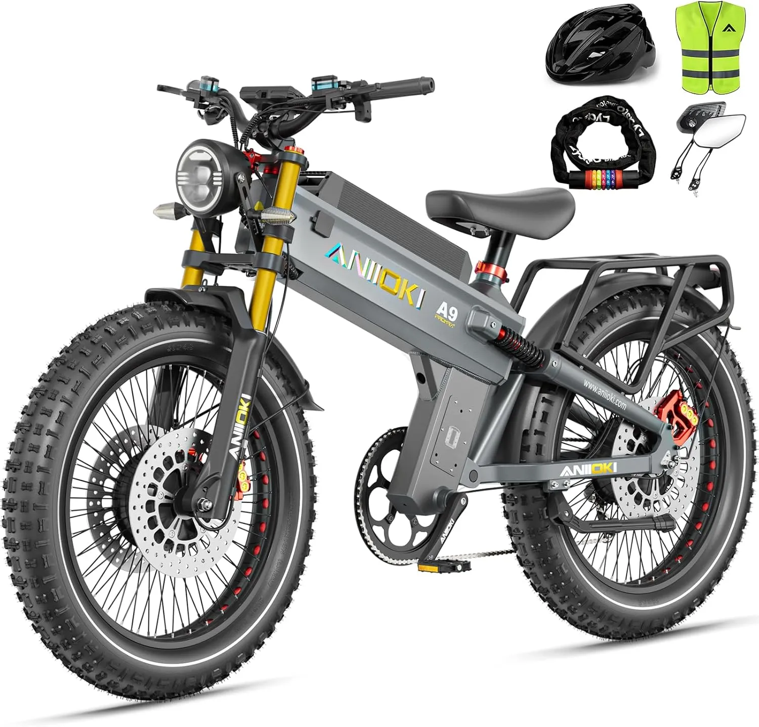 ANIIOKI 6000W A9 Pro Max Dual Motor Ebike,Electric Bike with 60V 70/80ah Battery,45  Mph Top Speed, 26 * 4.8" Fat Tire Dirt Bike, 200 Miles Commuting Bike，2025 Upgraded Version