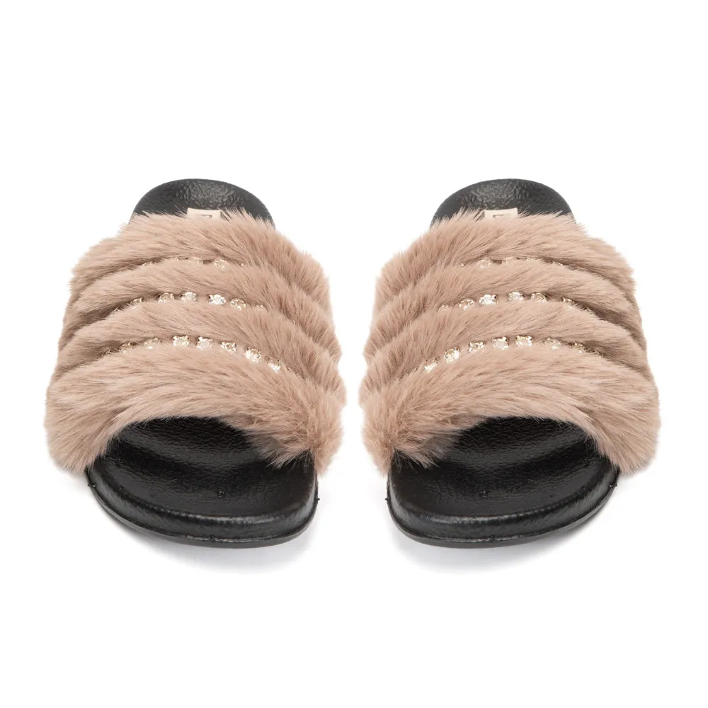 Anita Mink Luxury Plush Diamanté Embellished Handmade Sliders