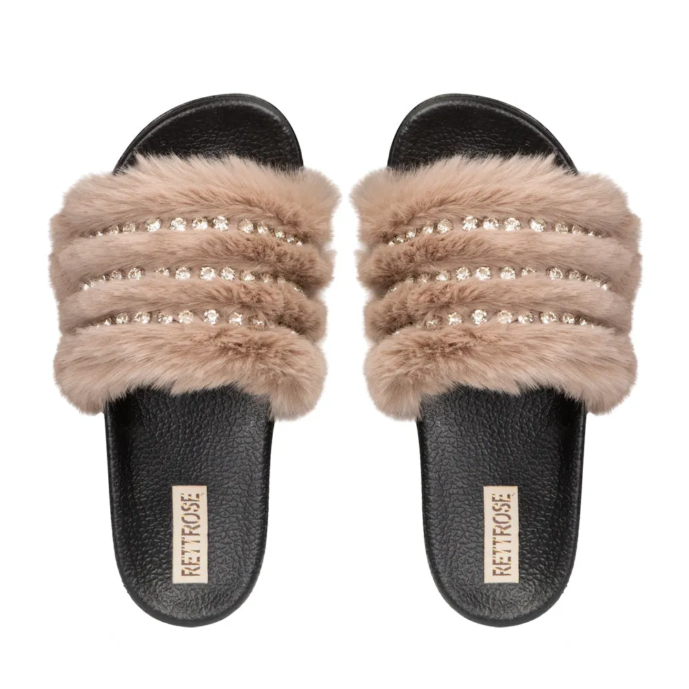 Anita Mink Luxury Plush Diamanté Embellished Handmade Sliders
