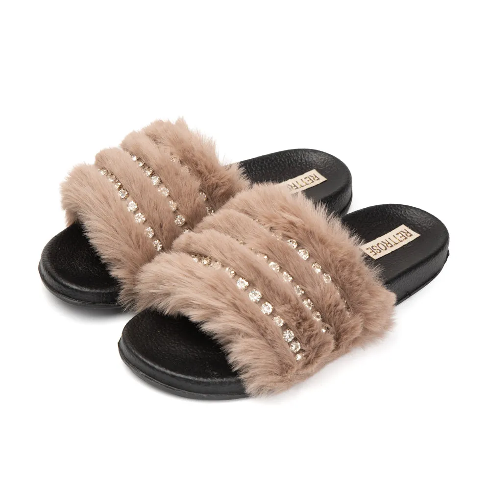 Anita Mink Luxury Plush Diamanté Embellished Handmade Sliders