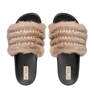 Anita Mink Luxury Plush Diamanté Embellished Handmade Sliders