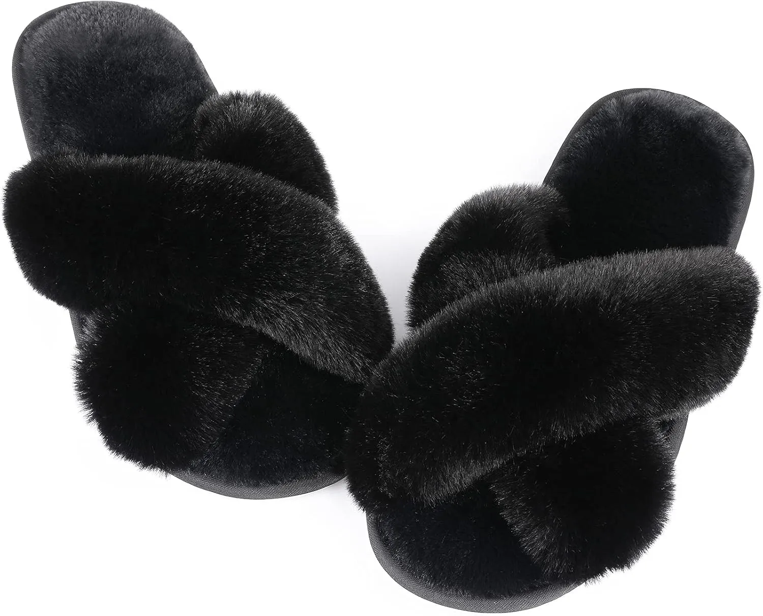 Ankis Womens Fuzzy Memory Foam Slippers Cross Band Cozy Plush Home Slippers Fluffy Furry Open Toe House Shoes Indoor Outdoor Slide Slipper