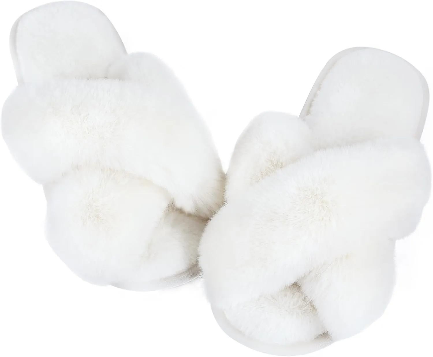 Ankis Womens Fuzzy Memory Foam Slippers Cross Band Cozy Plush Home Slippers Fluffy Furry Open Toe House Shoes Indoor Outdoor Slide Slipper