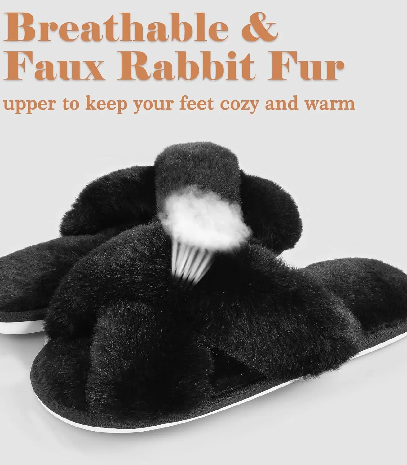Ankis Womens Fuzzy Memory Foam Slippers Cross Band Cozy Plush Home Slippers Fluffy Furry Open Toe House Shoes Indoor Outdoor Slide Slipper