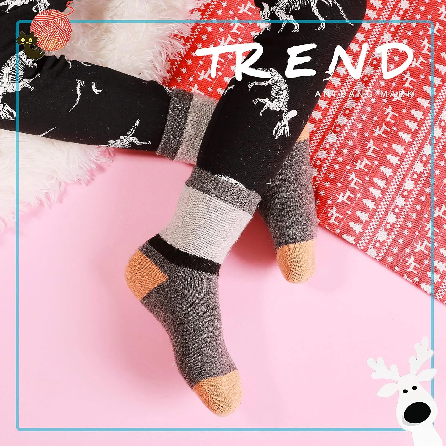 ANTSANG Kids Wool Hiking Socks Winter Warm Thick Thermal Crew Boot Heavy Cozy Gift Snowboarding Socks 6 Pairs