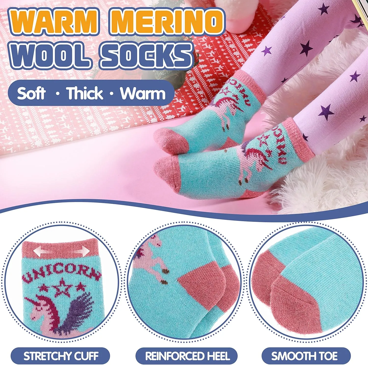 ANTSANG Kids Wool Hiking Socks Winter Warm Thick Thermal Crew Boot Heavy Cozy Gift Snowboarding Socks 6 Pairs
