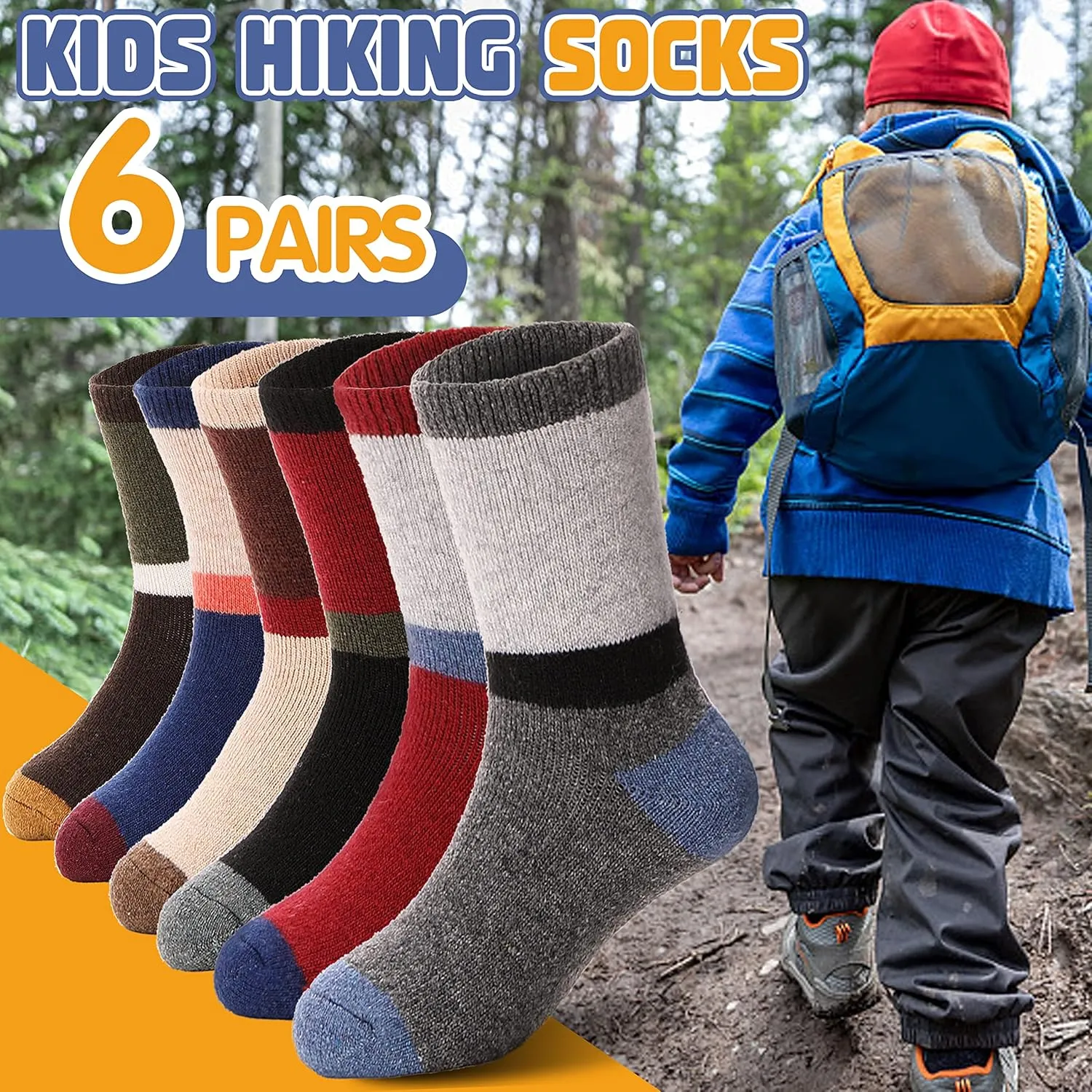 ANTSANG Kids Wool Hiking Socks Winter Warm Thick Thermal Crew Boot Heavy Cozy Gift Snowboarding Socks 6 Pairs