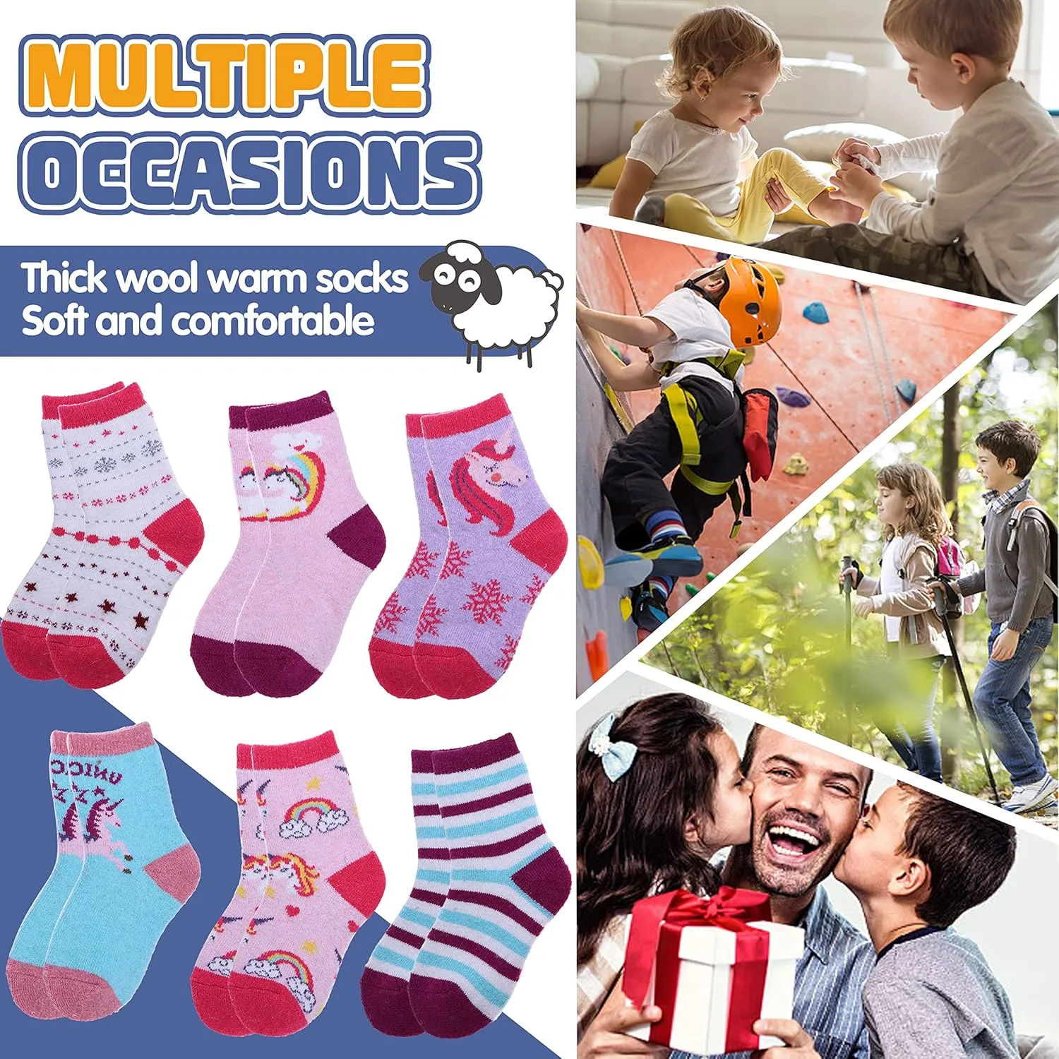 ANTSANG Kids Wool Hiking Socks Winter Warm Thick Thermal Crew Boot Heavy Cozy Gift Snowboarding Socks 6 Pairs