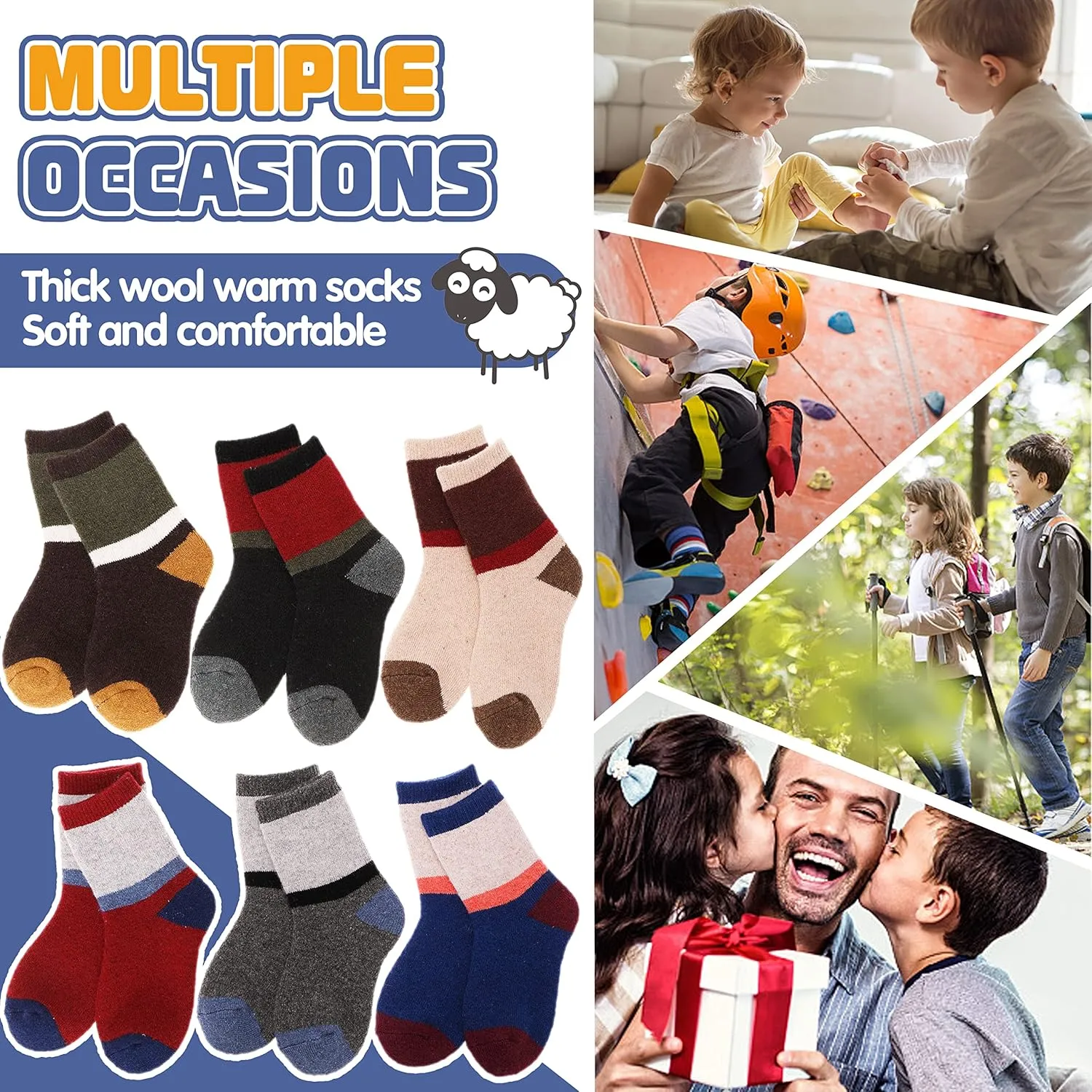 ANTSANG Kids Wool Hiking Socks Winter Warm Thick Thermal Crew Boot Heavy Cozy Gift Snowboarding Socks 6 Pairs