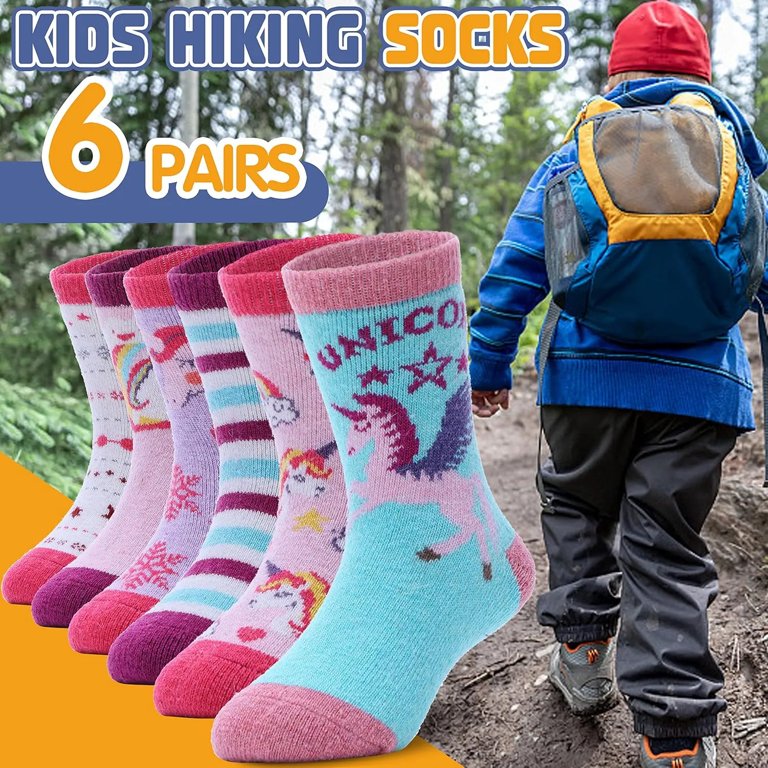 ANTSANG Kids Wool Hiking Socks Winter Warm Thick Thermal Crew Boot Heavy Cozy Gift Snowboarding Socks 6 Pairs