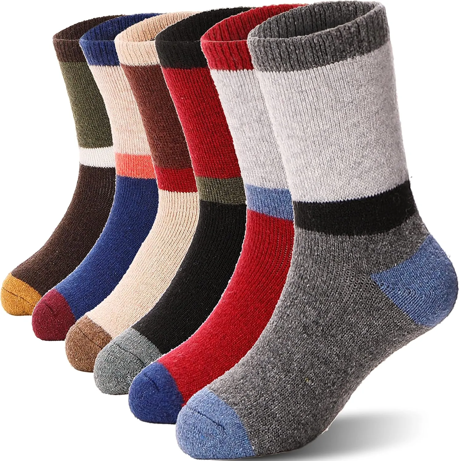 ANTSANG Kids Wool Hiking Socks Winter Warm Thick Thermal Crew Boot Heavy Cozy Gift Snowboarding Socks 6 Pairs