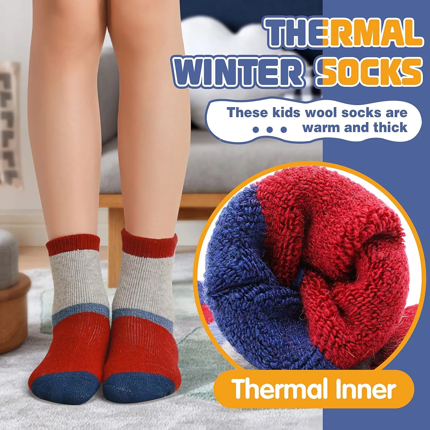 ANTSANG Kids Wool Hiking Socks Winter Warm Thick Thermal Crew Boot Heavy Cozy Gift Snowboarding Socks 6 Pairs