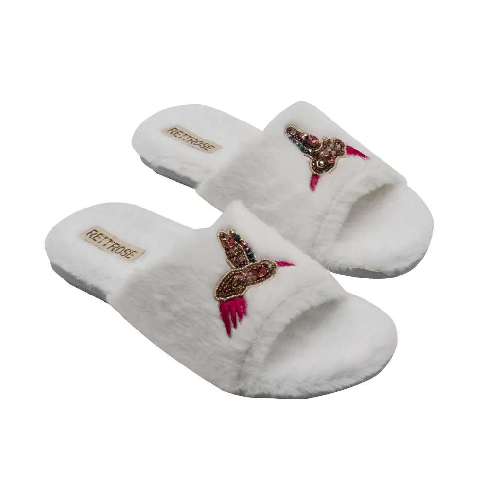 Ariella Cream Luxury Plush Diamanté Embellished Handmade Slipper