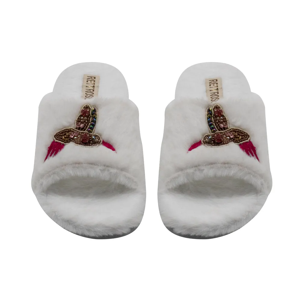 Ariella Cream Luxury Plush Diamanté Embellished Handmade Slipper