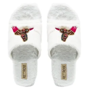 Ariella Cream Luxury Plush Diamanté Embellished Handmade Slipper