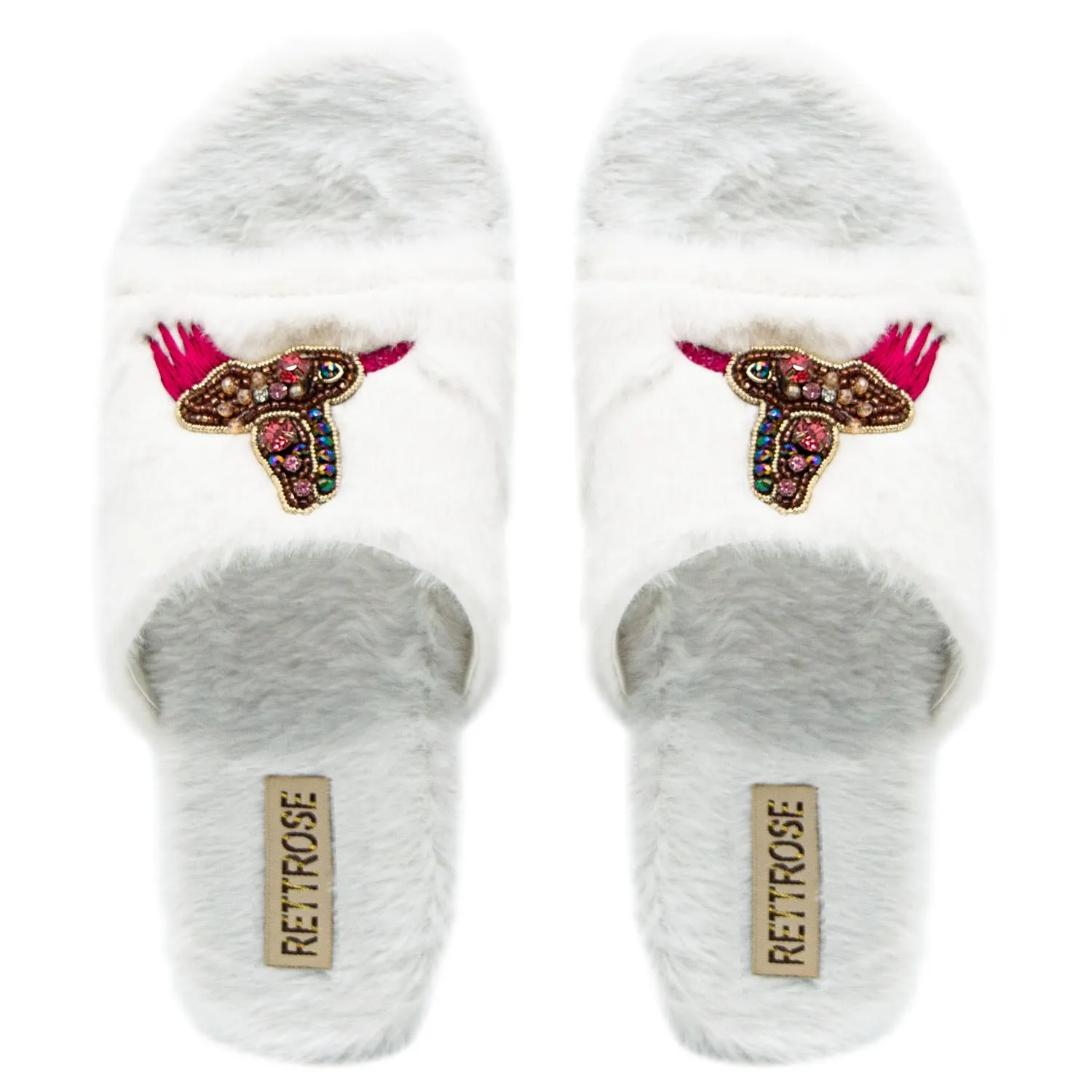 Ariella Cream Luxury Plush Diamanté Embellished Handmade Slipper