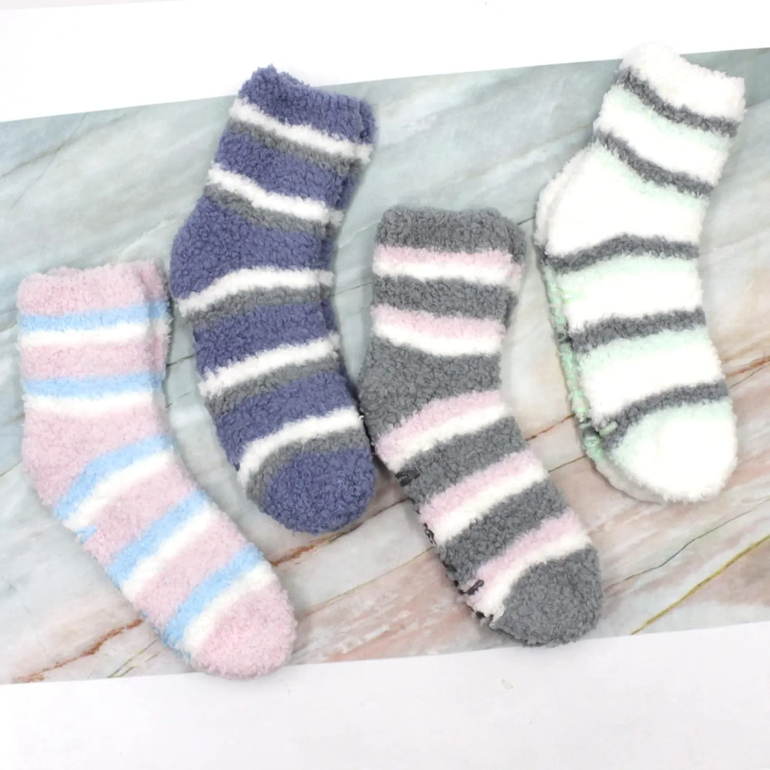 Aromasoles Non-Skid 2-pack Rose and Shea Butter Infused Slipper Socks with Grips Fuzzy Cozy Winter Plush Fluffy Socks for Women's Day Gift