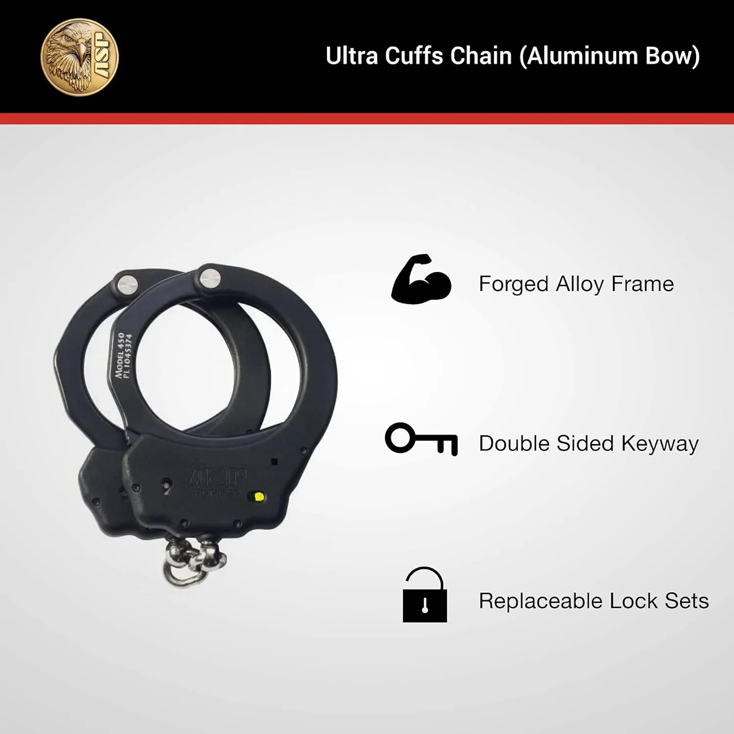 ASP Ultra Double-Locking Chain Handcuffs, Forged Aluminum Restraints, Professional Cuffs for Tactical Gear