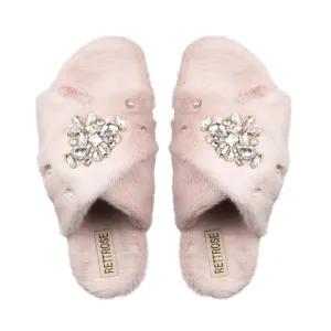 Audrey Dusky Pink Luxury Plush Diamanté Embellished Handmade Slipper