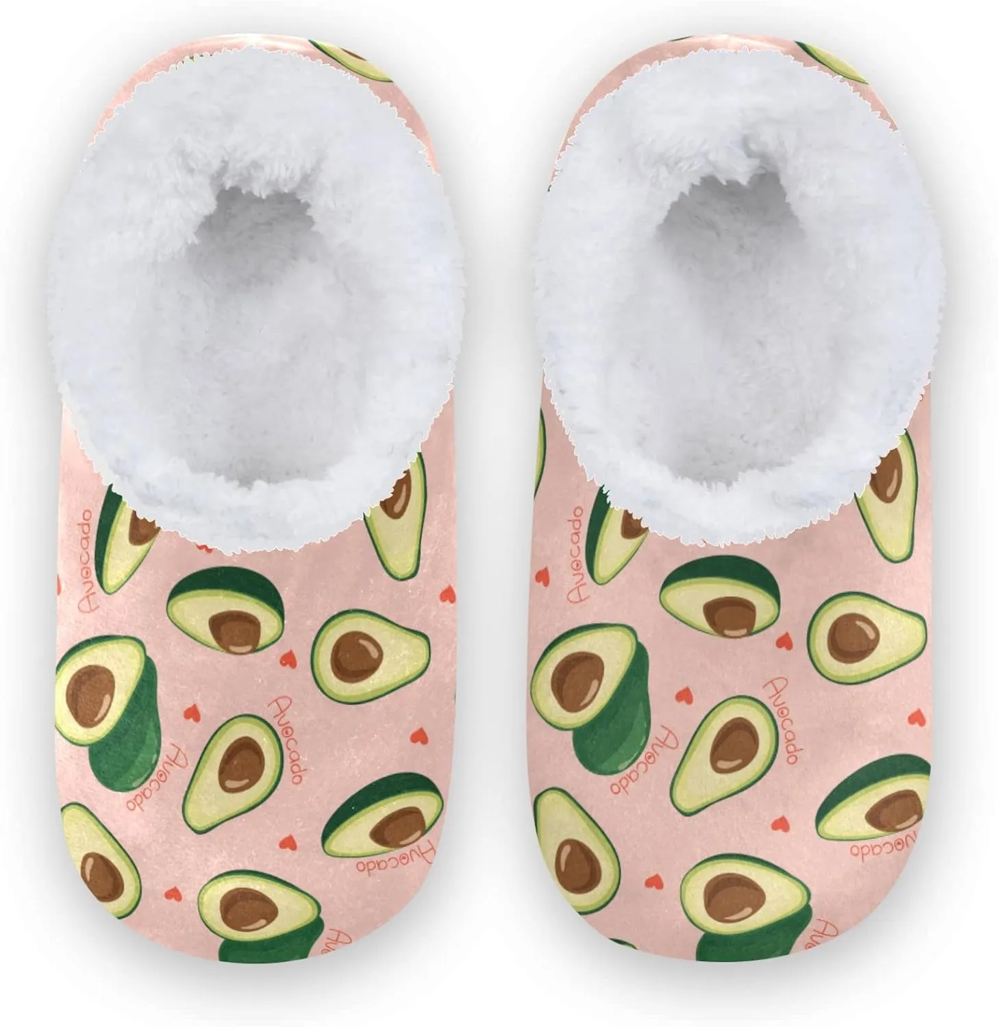 Avocado Pink Heart Slippers for Kids Home House Fuzzy Slipper Indoor Soft Plush Fleece Non Slip Casual Shoes for Boys Girls, XS