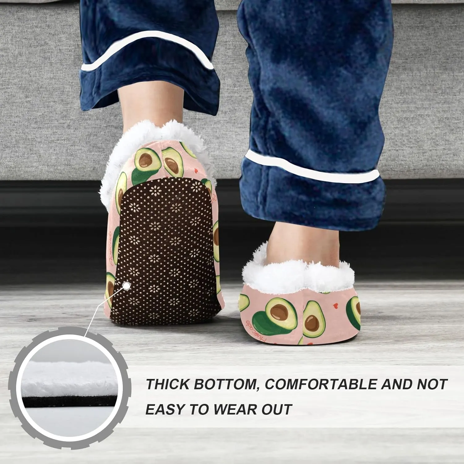 Avocado Pink Heart Slippers for Kids Home House Fuzzy Slipper Indoor Soft Plush Fleece Non Slip Casual Shoes for Boys Girls, XS
