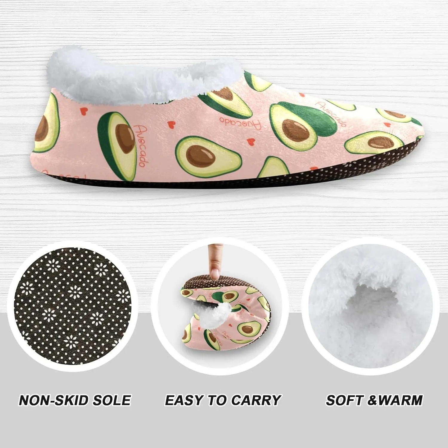 Avocado Pink Heart Slippers for Kids Home House Fuzzy Slipper Indoor Soft Plush Fleece Non Slip Casual Shoes for Boys Girls, XS