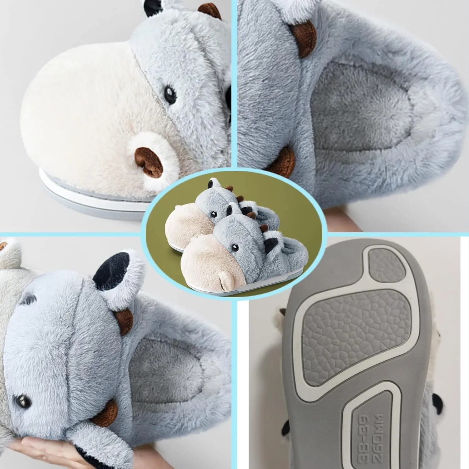 Baiyuruodie Women's cotton slippers, hippopotamus animal slippers, household winter anti-skid slippers, holiday gifts