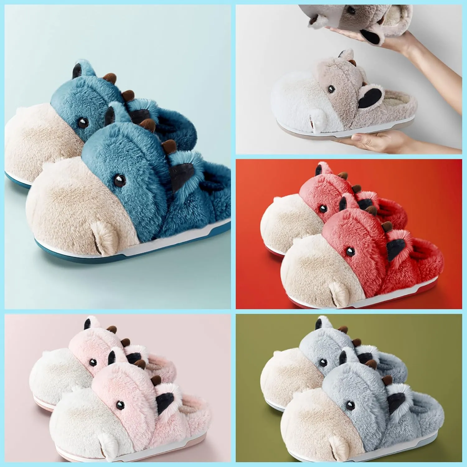Baiyuruodie Women's cotton slippers, hippopotamus animal slippers, household winter anti-skid slippers, holiday gifts