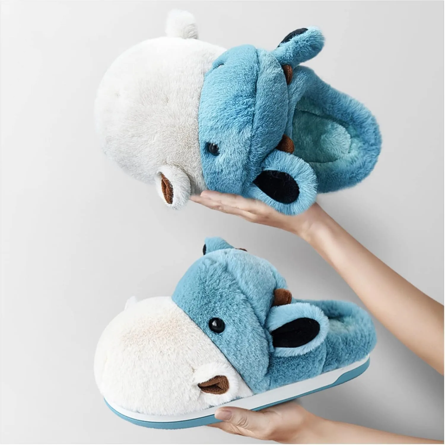 Baiyuruodie Women's cotton slippers, hippopotamus animal slippers, household winter anti-skid slippers, holiday gifts