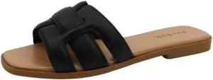 BAMBOO Women's Square Toe Padded Detail Comfortable Slip On Flat Sandals