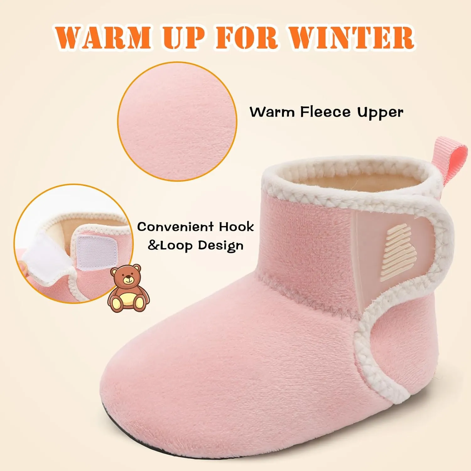 BARERUN Toddler Slippers Girls Boys House Shoes Baby Winter Booties Plush Cozy Kids House Slipper Warm Lightweight Infant Walking Shoes Socks