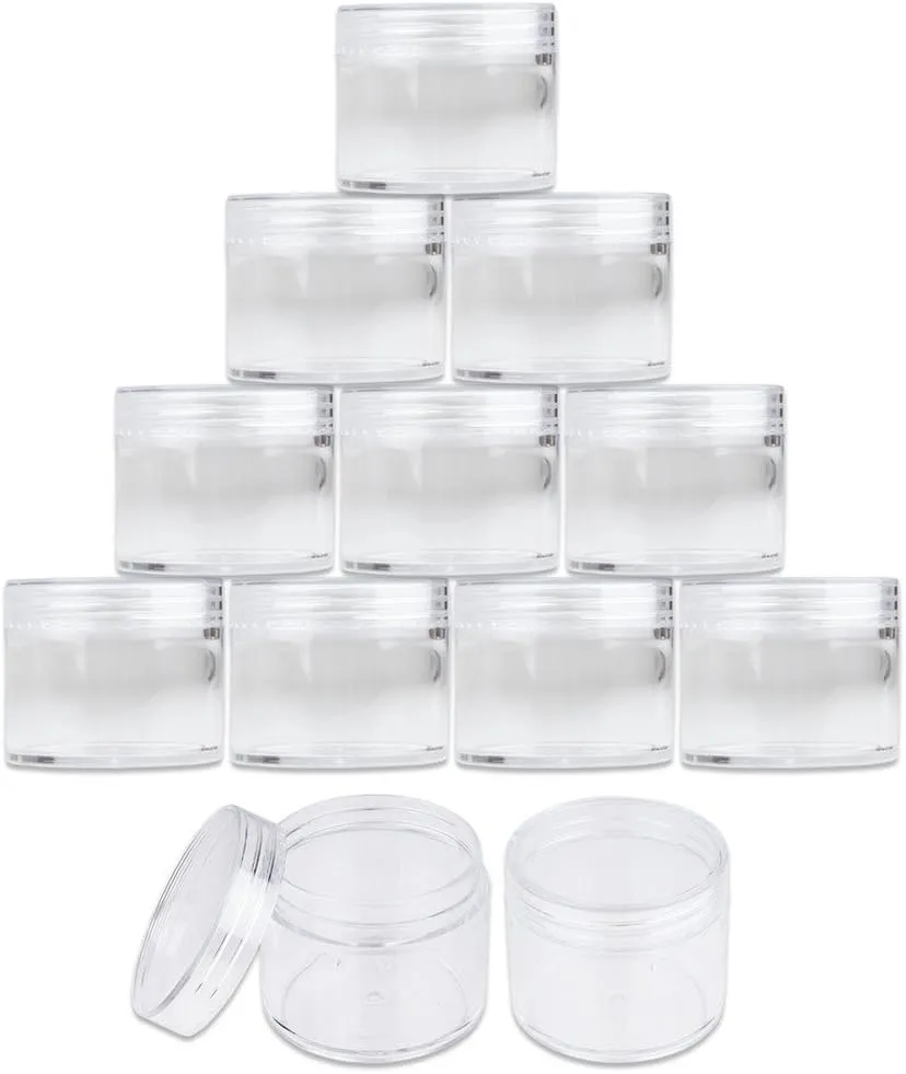 Beauticom® 2 oz./ 60 Grams/ 60 ML (Quantity: 12 Packs) Thick Wall Round Clear Plastic Jars Container with CLEAR Flat Top Lids for Cosmetic, Lip Balm, Lip Gloss, Creams, Lotions, Liquid