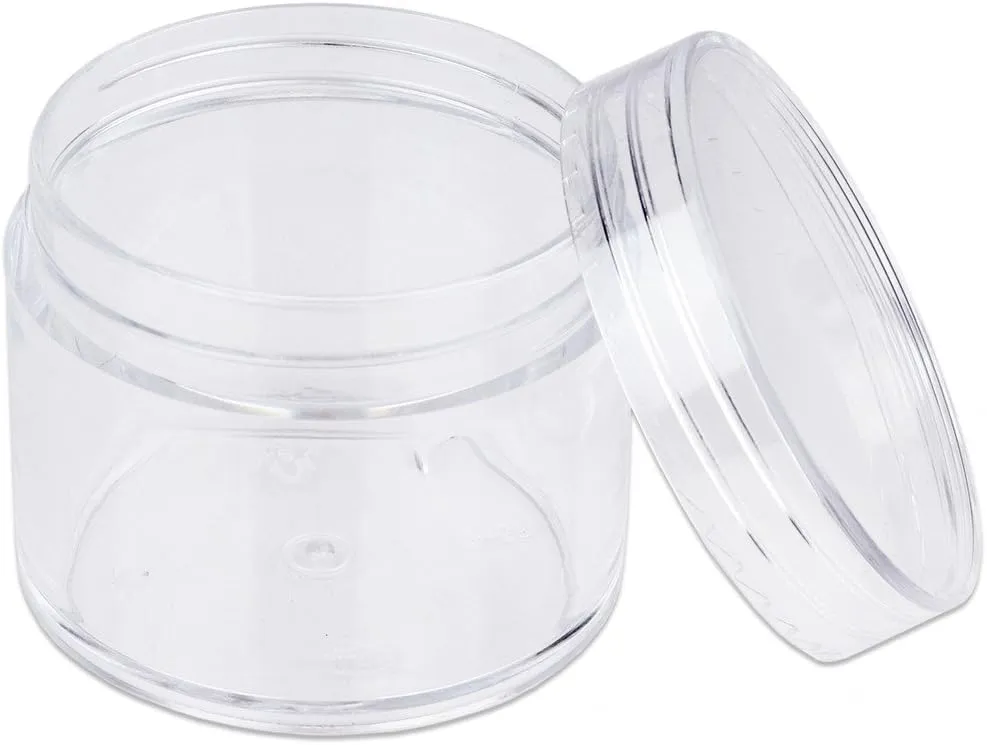 Beauticom® 2 oz./ 60 Grams/ 60 ML (Quantity: 12 Packs) Thick Wall Round Clear Plastic Jars Container with CLEAR Flat Top Lids for Cosmetic, Lip Balm, Lip Gloss, Creams, Lotions, Liquid