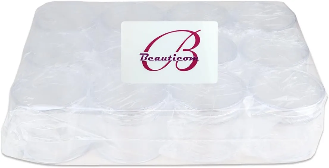 Beauticom® 2 oz./ 60 Grams/ 60 ML (Quantity: 12 Packs) Thick Wall Round Clear Plastic Jars Container with CLEAR Flat Top Lids for Cosmetic, Lip Balm, Lip Gloss, Creams, Lotions, Liquid