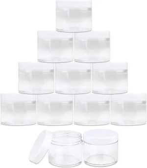Beauticom® 2 oz./ 60 Grams/ 60 ML (Quantity: 12 Packs) Thick Wall Round Clear Plastic LEAK-PROOF Jars Container with WHITE Lids for Cosmetic, Lip Balm, Lip Gloss, Creams, Lotions, Liquid