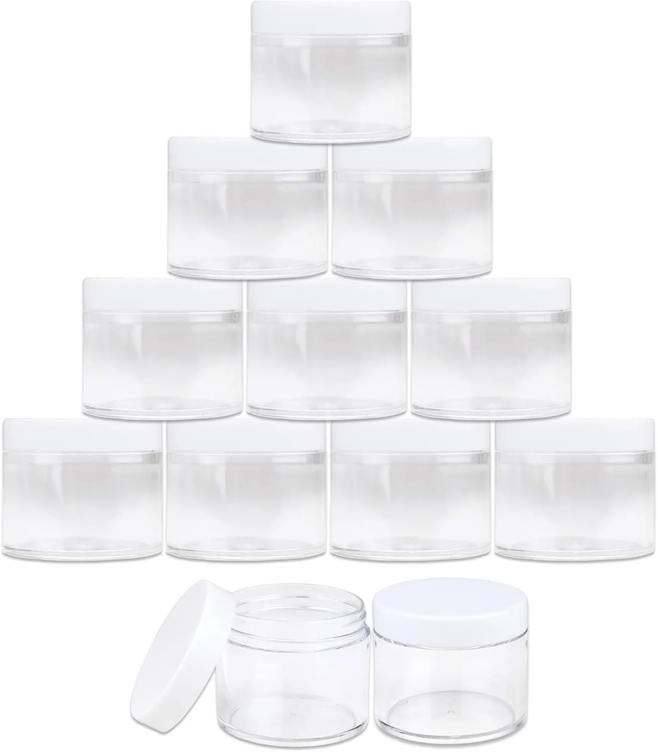 Beauticom® 2 oz./ 60 Grams/ 60 ML (Quantity: 12 Packs) Thick Wall Round Clear Plastic LEAK-PROOF Jars Container with WHITE Lids for Cosmetic, Lip Balm, Lip Gloss, Creams, Lotions, Liquid