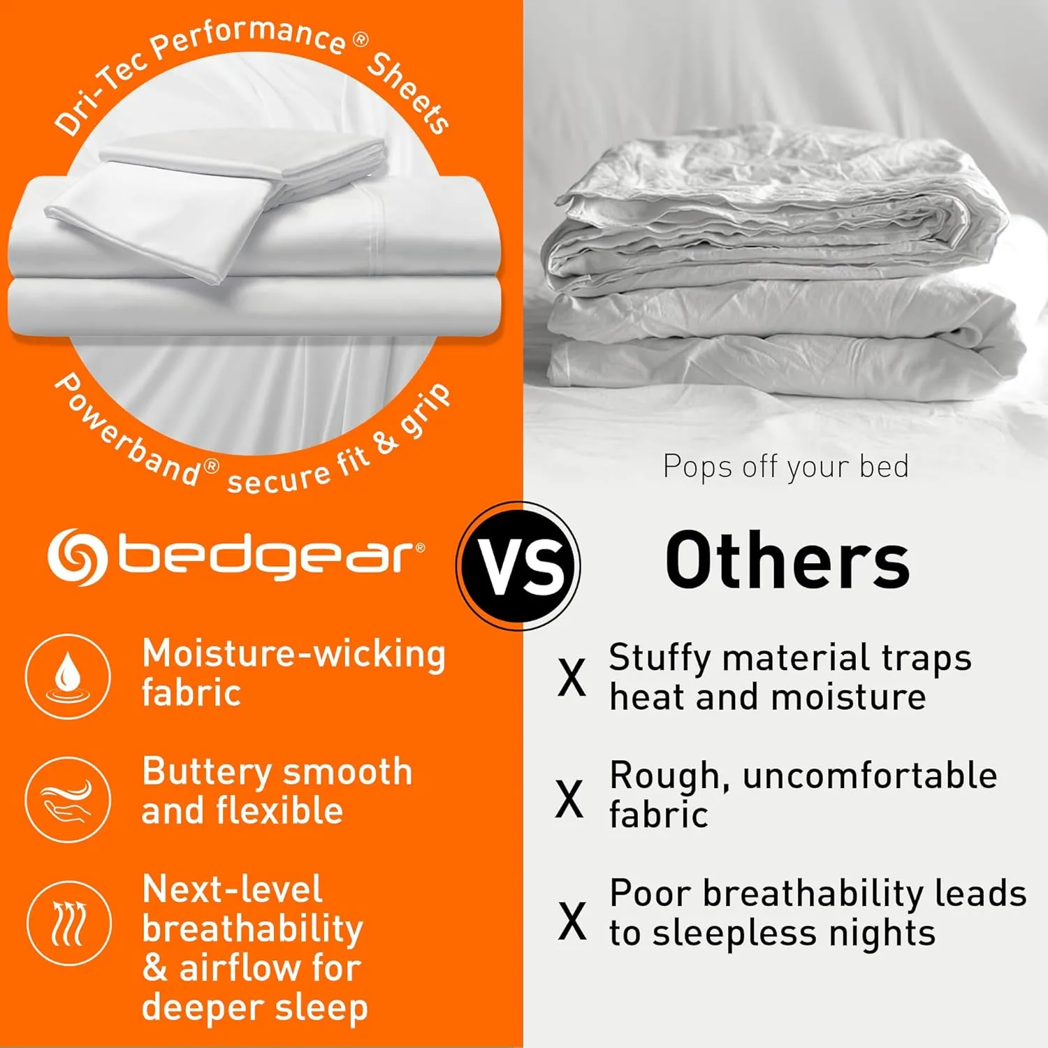 Bedgear Dri-Tec Queen Size Bed Sheet Set - Moisture-Wicking and Cooling Sheet Set - Temperature Regulating - Deep Pocket Fitted and Flat Sheets - Adjustable Base Friendly - Bright White