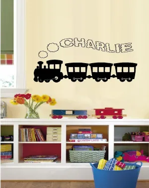 BestPricedDecals Train with (Custom Name) Smoke Stack #6 Children Wall Decal 13" x 26" (Black)