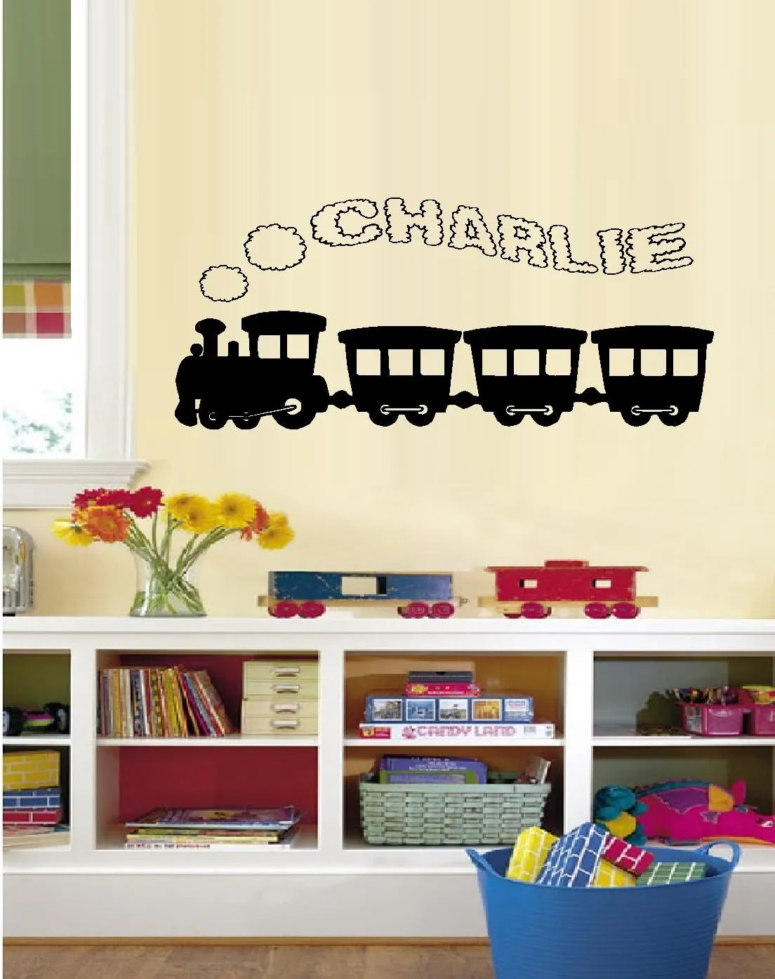 BestPricedDecals Train with (Custom Name) Smoke Stack #6 Children Wall Decal 13" x 26" (Black)