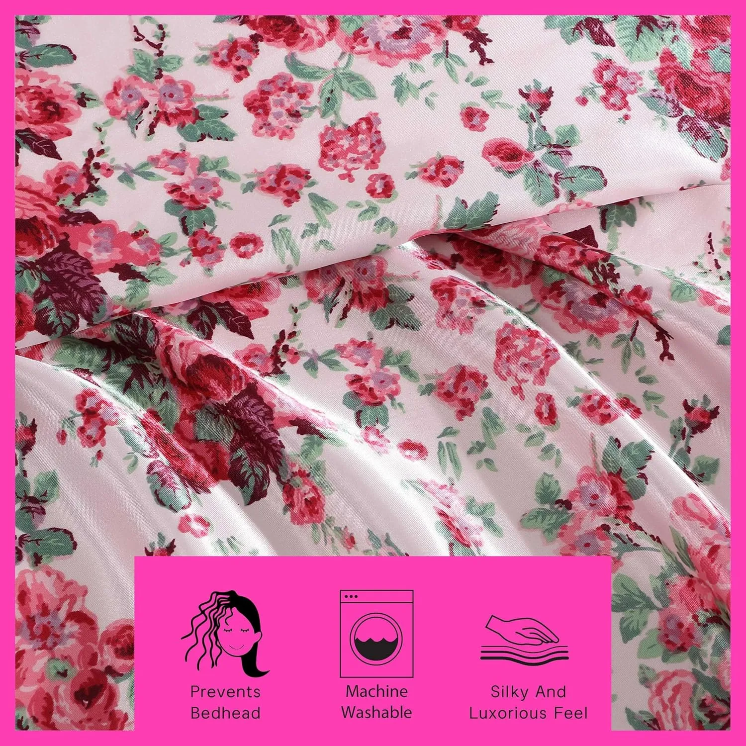 Betsey Johnson - Queen Bed Sheets, Satin Bedding Set with Matching Shams, Smooth & Silky, Chic Room Essentials (Vintage Floral Pink, Queen)